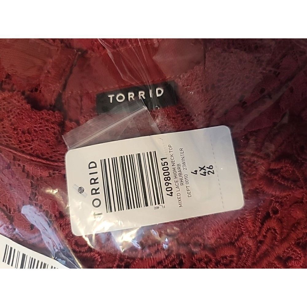 Torrid Size 4 NWT Women's Mixed Lace Rhubarb Red Shirt Plus Size 4X NEW t71 - Picture 9 of 9